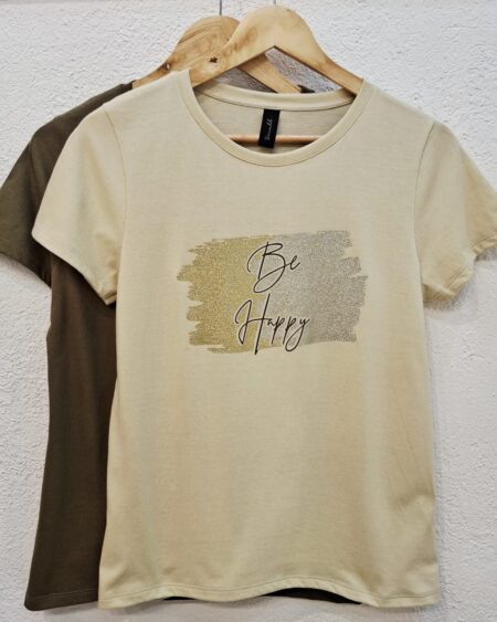 Remera cuello O Be happy