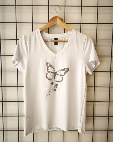 Remera clásica v (LYCRA) Mariposa brillo